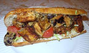 Eggplant po-boy that caters to both vegetarian and vegan diners